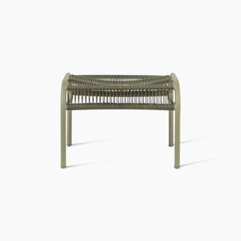 Vincent Sheppard Loop-voetenbank in Moss, vooraanzicht met touwbespanning en aluminium frame.	