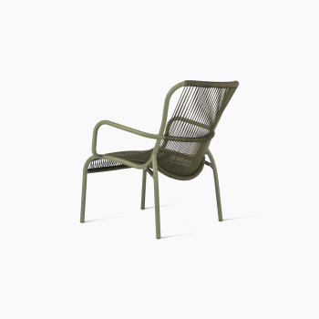 Vincent Sheppard’s Loop Lounge Chair in moss green rope and aluminium.	