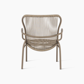 Back view of Vincent Sheppard Loop lounge chair with aluminium frame and rope in taupe	