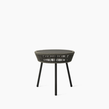 Vincent Sheppard’s Loop side table in rope and aluminium, Fossil Grey finish