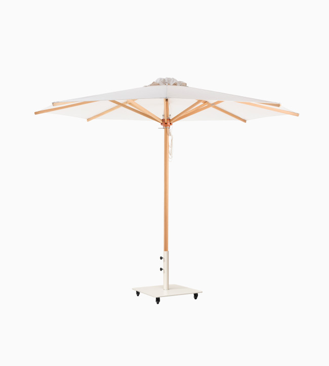 Vincent Sheppard Florence parasol in ronde vorm met canvas doek en licht houten paal op verrijdbare voet