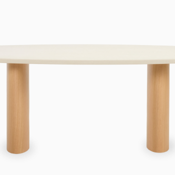 Vincent Sheppard Foster dining table with elliptical Mineral plaster top and cylindrical Natural oak legs	